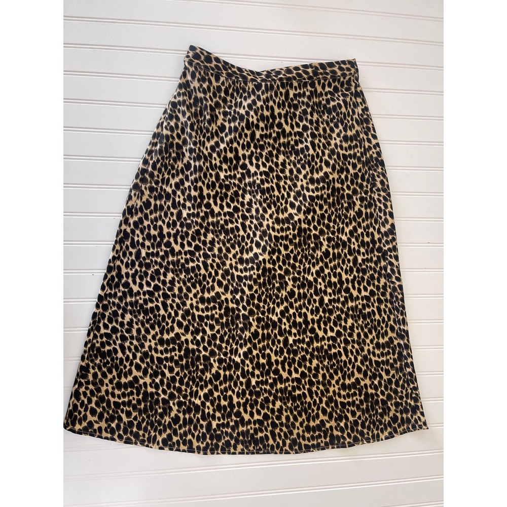 J.Crew Leopard Print Satin Midi Skirt XXS Brown Black Animal Print A-Line